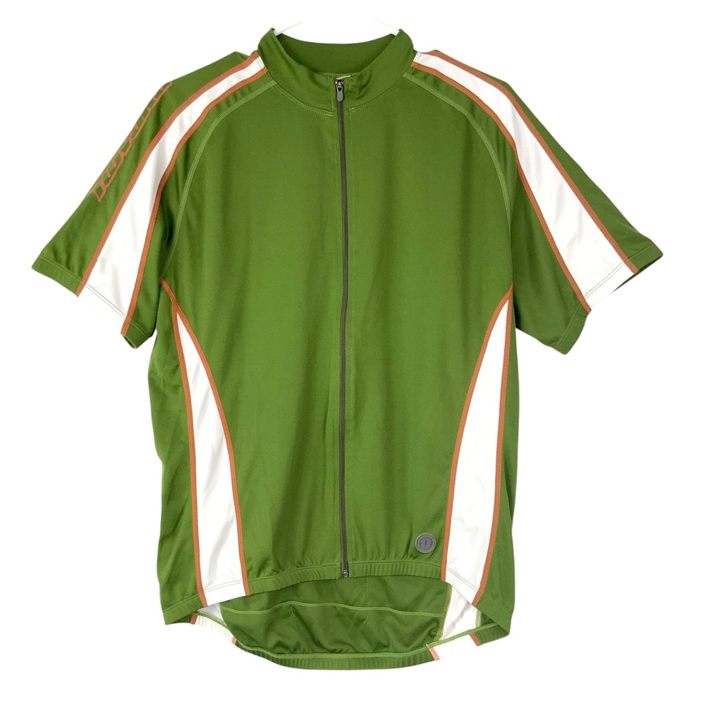 Novara REI Mens Green Cycling Jersey Large Full Zip Short Sleeve Pockets Bike